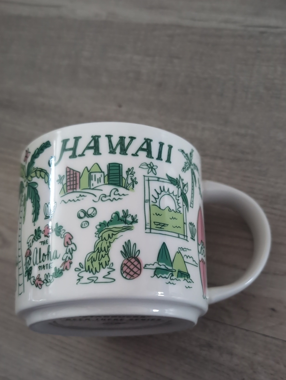 Starbucks Hawaii Ceramic Mug - White with Green & Pink Accents